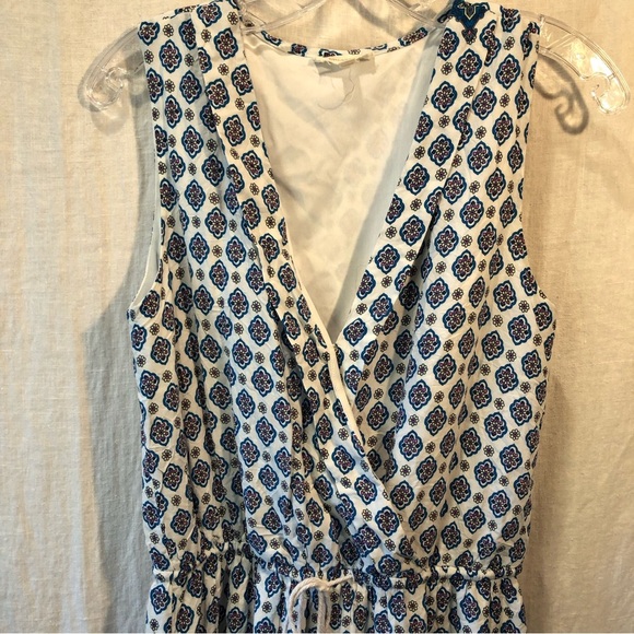 Crescent maxi dress deep v neck aqua paisley print border tassel drawstring M - Picture 3 of 14